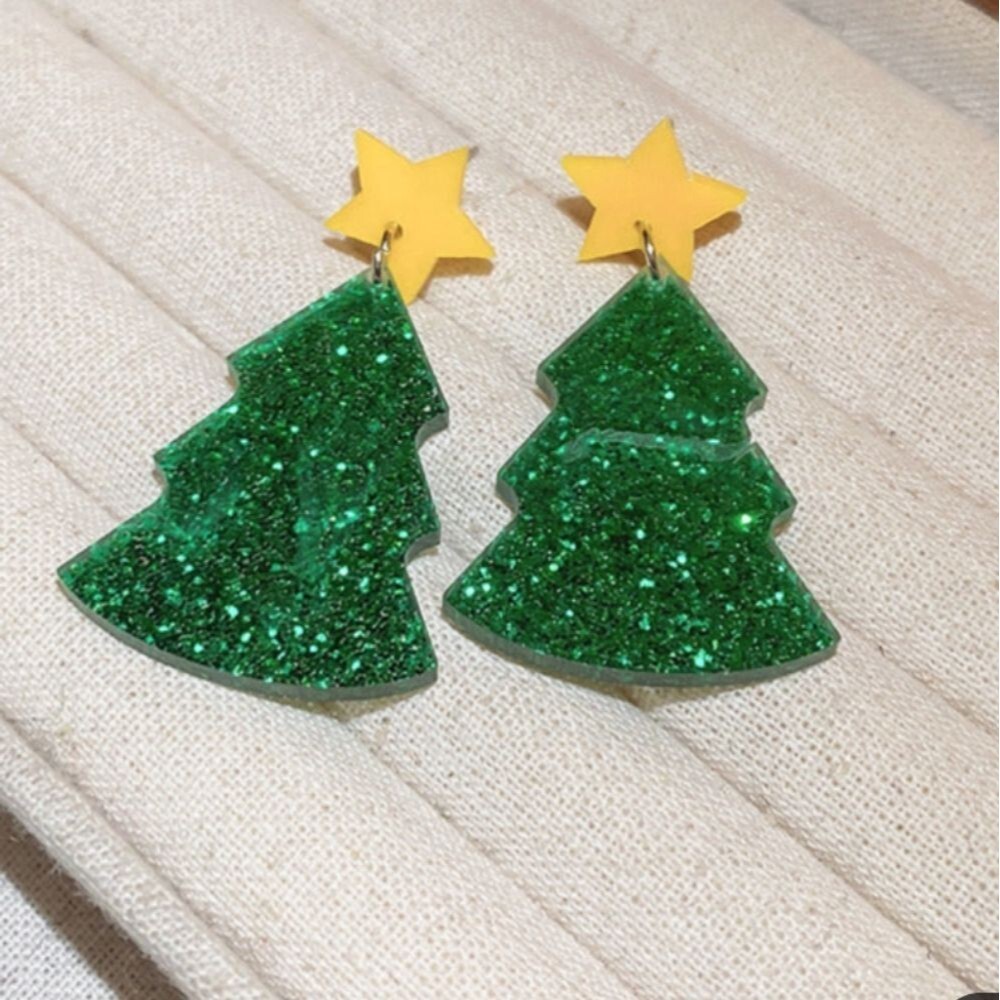 Christmas tree w star acrylic earrings post back nwt - Picture 1 of 2